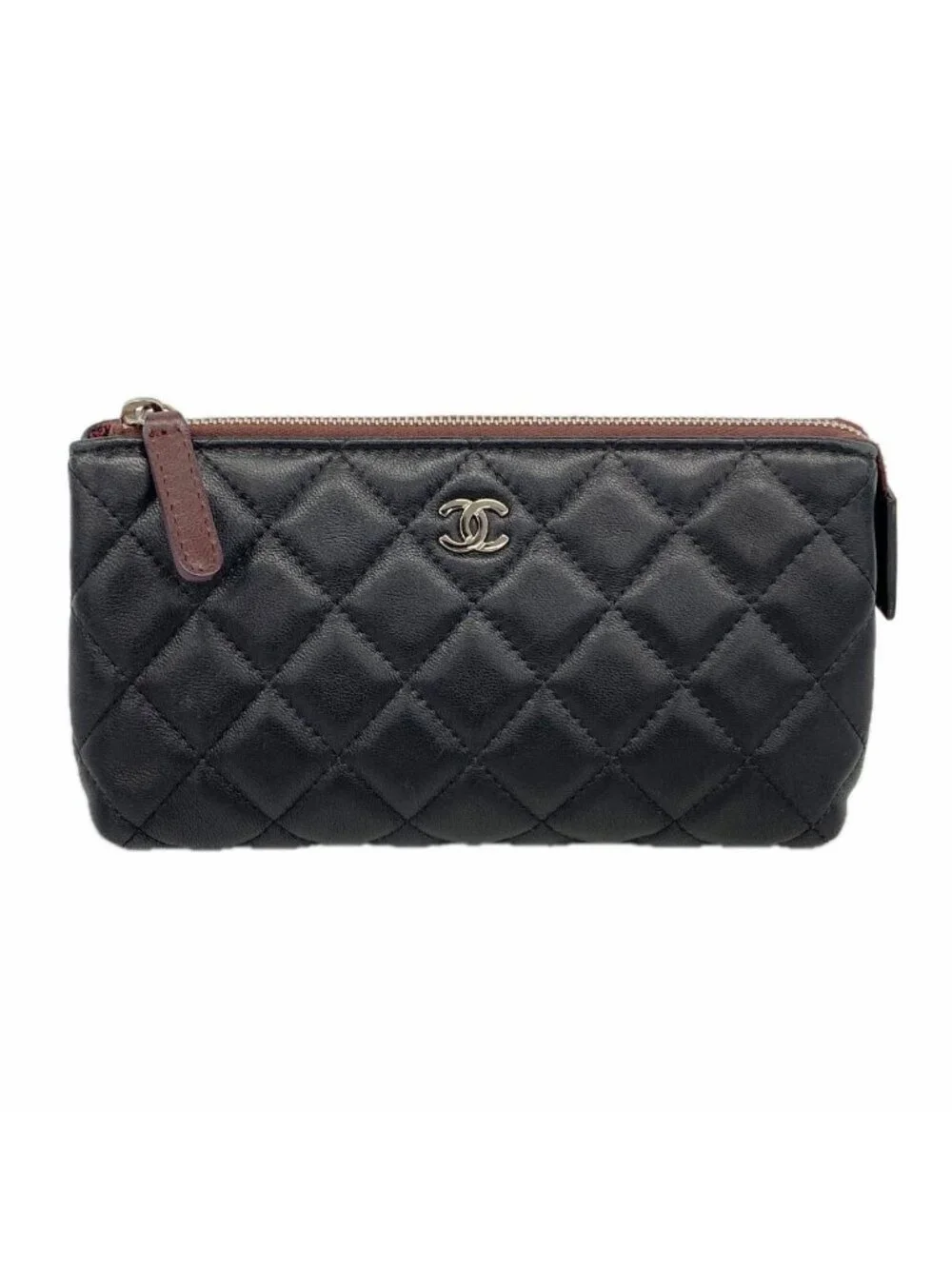 Chanel Pouch Quilted Lambskin Black Silver